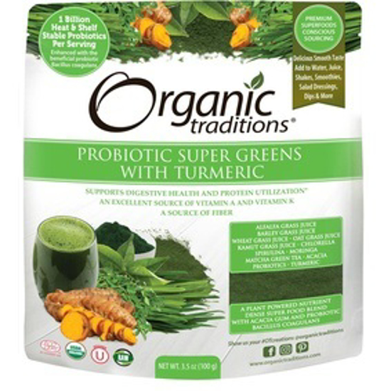 Picture of ORG TRADITIONS PROBIOTIC SUPER GREENS W/TURMERIC 100G